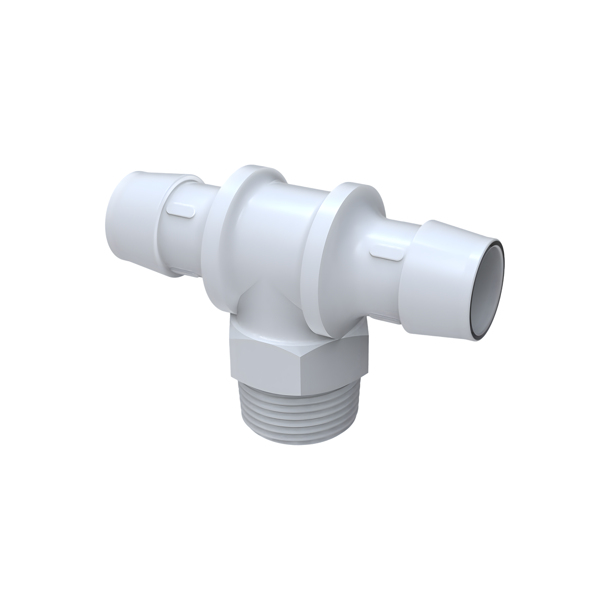 The Burnewiin TM1 Tee Drain Fitting, portrait view.