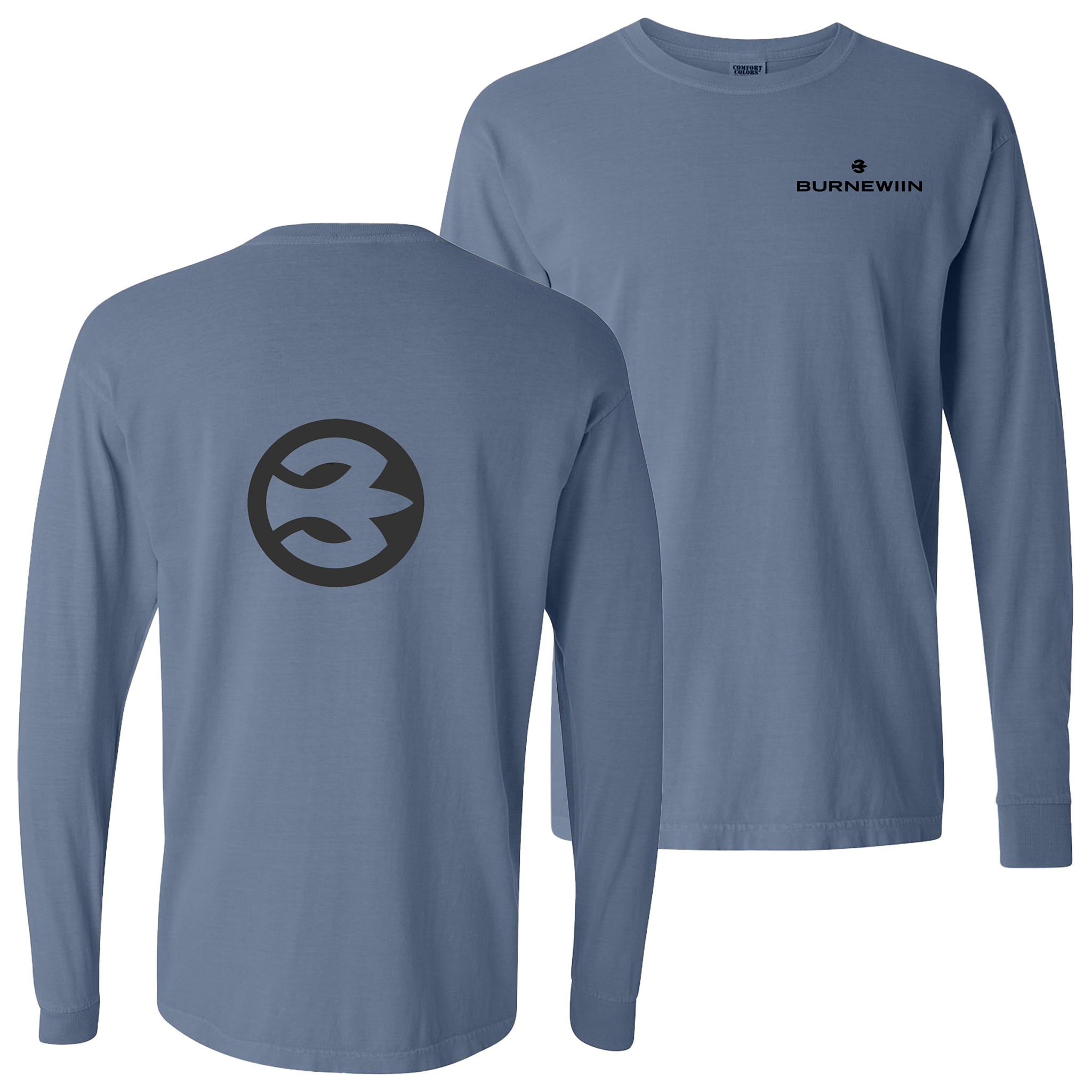 The Burnewiin Long Sleeve T-Shirt, blue jean with logo.
