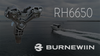 The Burnewiin RH6650 clamshell style rod holder, above the Burnewiin Logo, and a fishing boat cruising in the background. 
