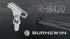 The Burnewiin RH8420 stainless steel rod holder, above the Burnewiin Logo, and a fishing boat cruising in the background.