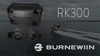 Close-up view of The Burnewiin RK300 mounting kit, above the Burnewiin Logo, and a fishing boat cruising in the background.