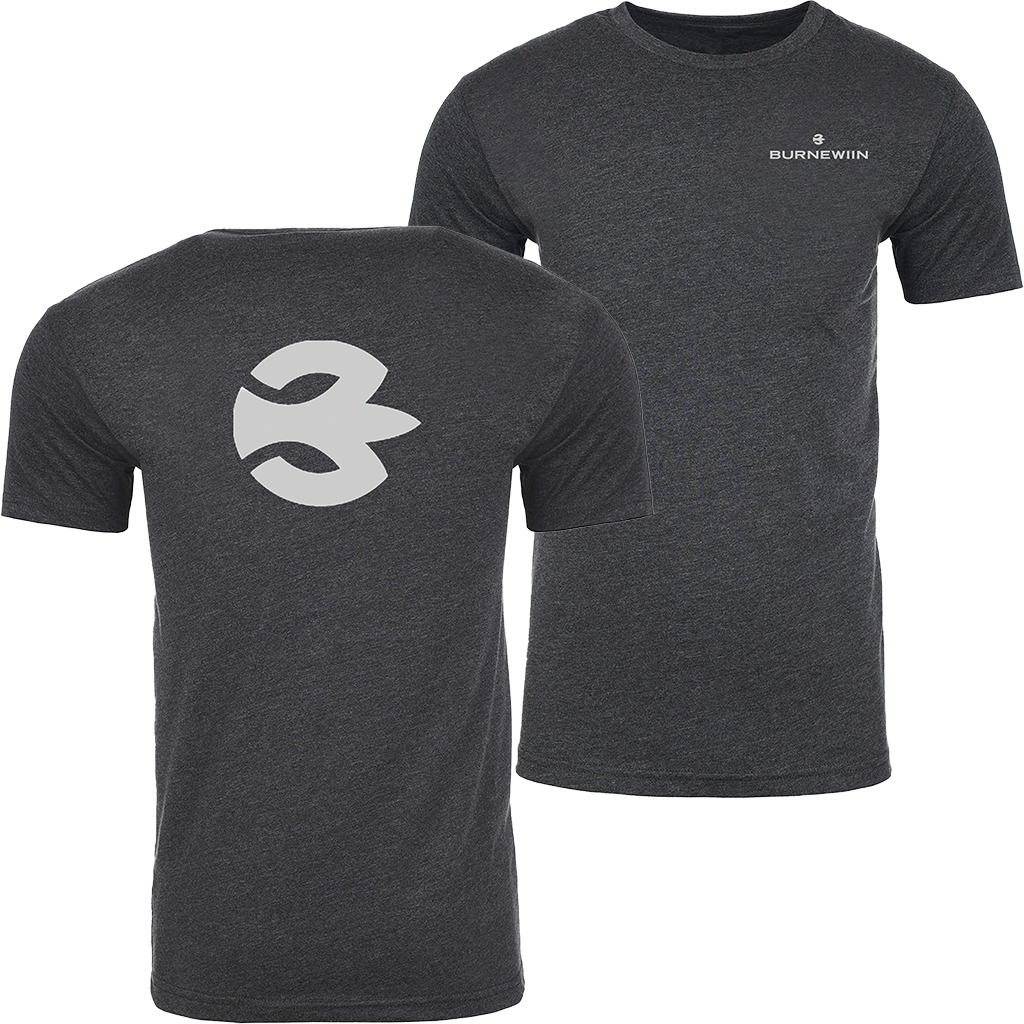The Burnewiin Short Sleeve T-Shirt, charcoal with bird logo.